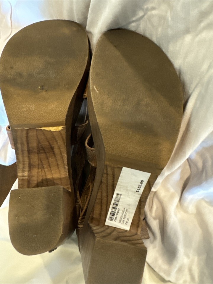 bed stu Adelia shoes size 10 Platform Wedge Sandals Heels Tan Rustic