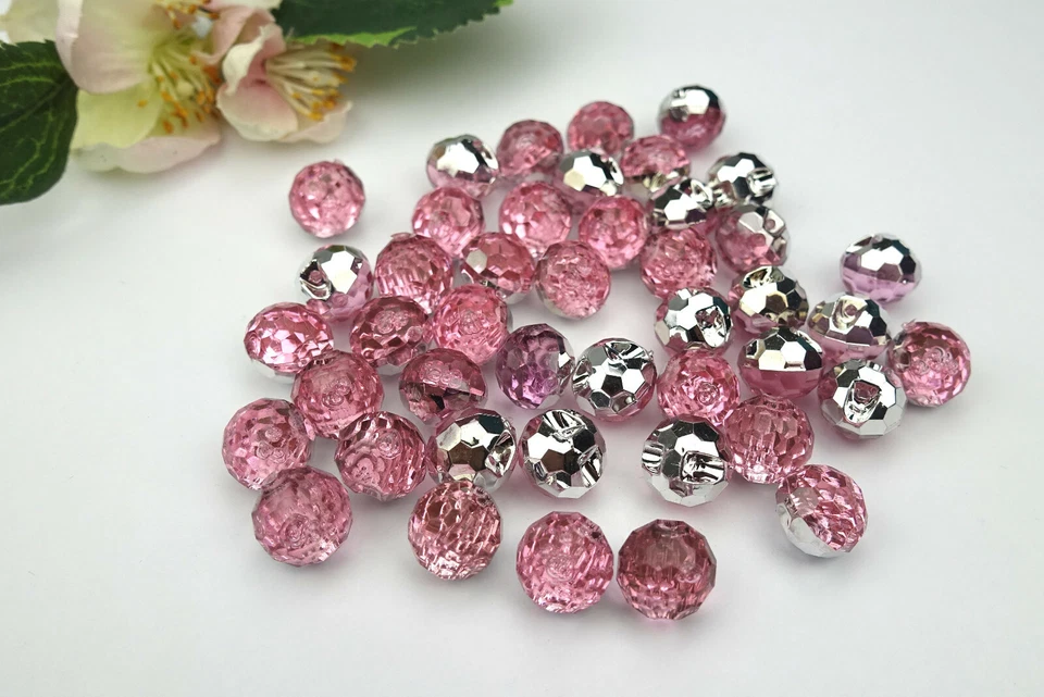 4 Steg Ösen Knöpfe rosa rund facett Kugel 12mm durchsichtig silber Kunststoff - Bild 2 von 4