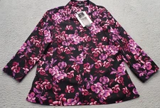 Notations Blouse Top Womens M Multi Floral Lined Crinkle Long Sleeve Button Down