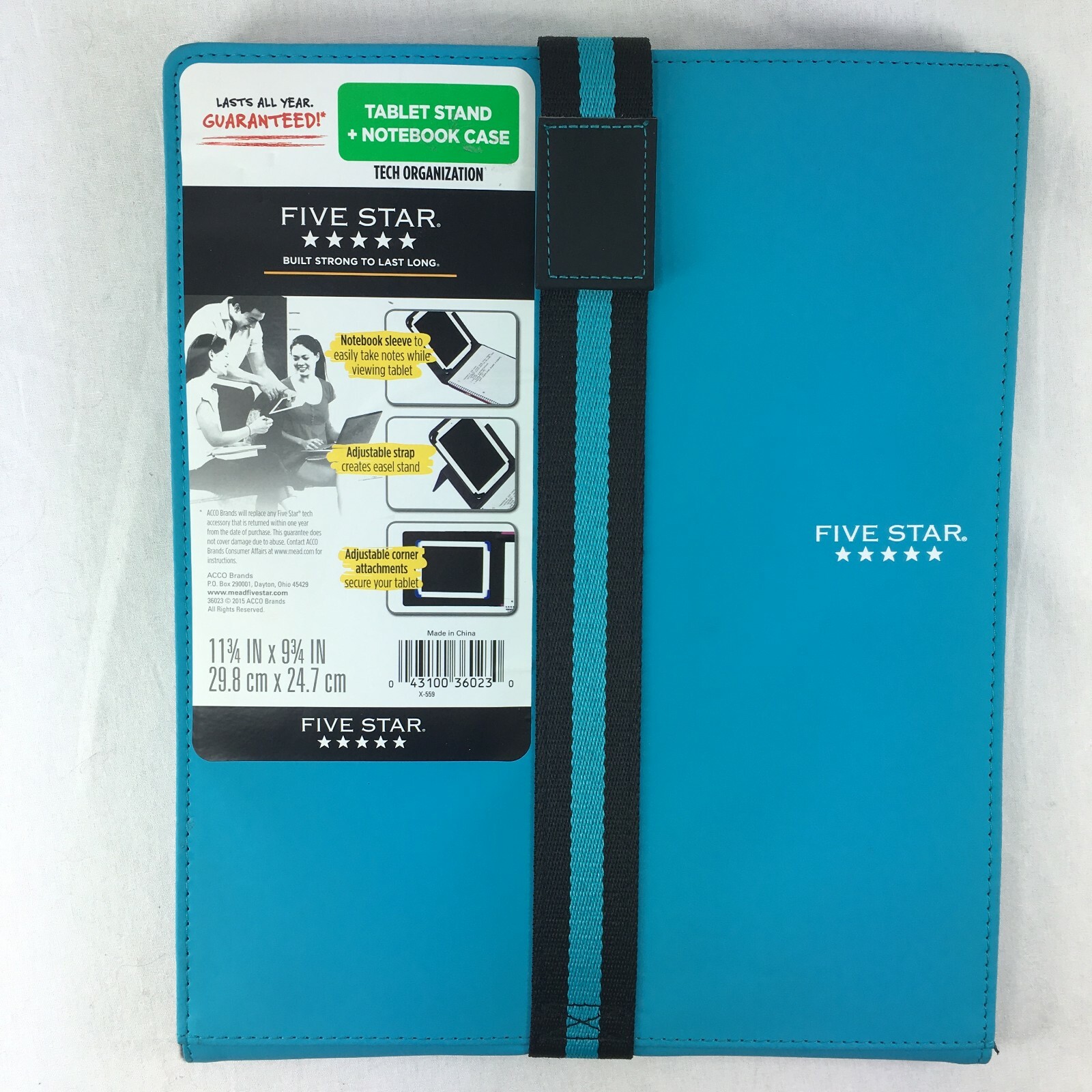 Mead Five Star Tablet Stand and Notebook Case Teal Turquoise Blue New