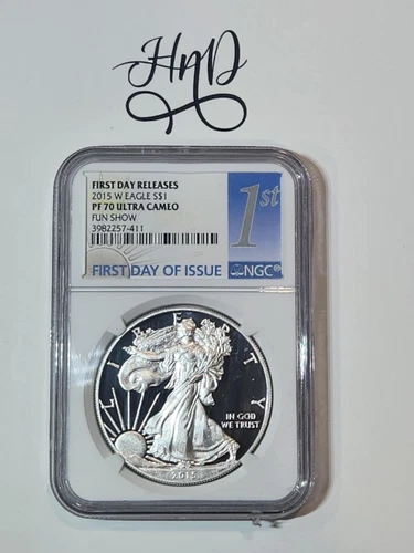 2015 W PROOF AMERICAN SILVER EAGLE NGC PF70UCAM FIRST DAY RELEASE FUN SHOW LABEL