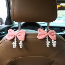 Geelin 2 Pcs Car Purse Hooks Bow Pearl Bag Hanger Cute Car Seat Headrest Hook El