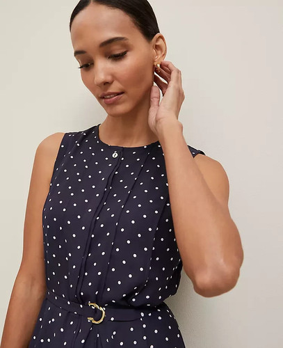 NWT $159 ANN TAYLOR NIGHT SKY WHITE DOTTED BELTED FLARE DRESS SZ 8 - Picture 3 of 3