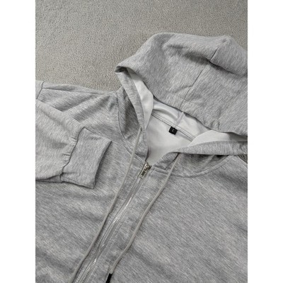 Unbranded Mens Light Gray Full Zip Hoodie Sweatshirt Size L Polyester Casual