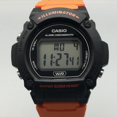 Casio Illuminator 3224 W-219H Mens Watch 47mm Gray Digital Orange Alarm Chrono