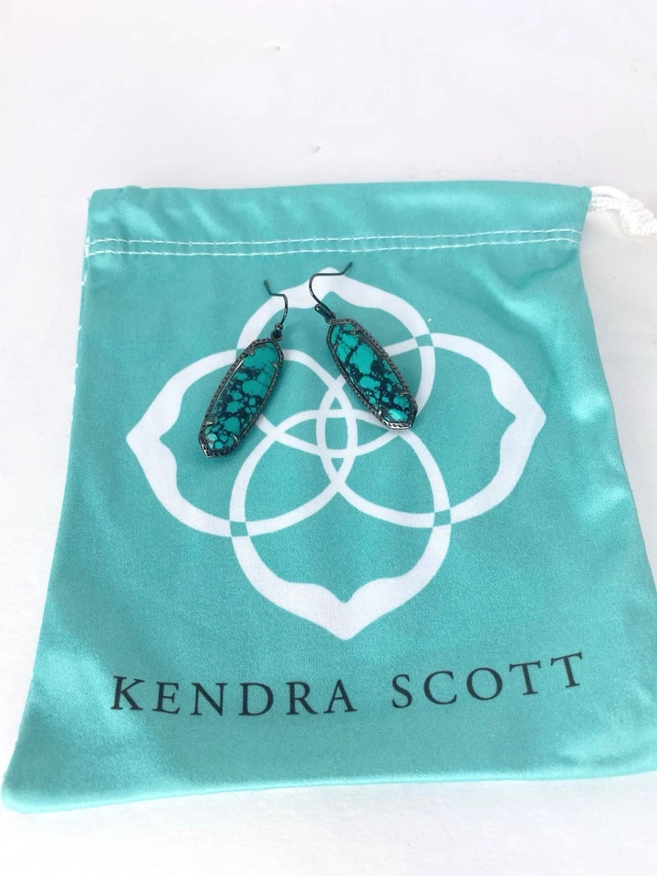 Kendra Scott Retired Lauren Gunmetal Variegated Teal Dangle earrings - Image 2 of 4