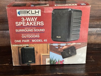 2 KLH Audio System Model 45  Indoor/Outdoor Stereo Speakers Pair Black w/MOUNTS