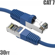 30FT Cat7 RJ45 Network LAN Ethernet SSTP Patch Cable Shielded Copper 600MHz Blue