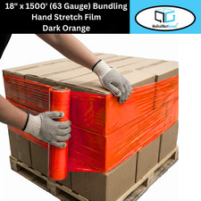 18" x 1500' 63 Gauge Cast Narrow Stretch Wrap Dark Orange Shrink Film 8 Rolls
