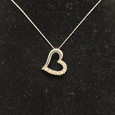 Diamond Heart Necklace 10k White Gold 1/4 CT TW 9 Stones Pendant Chain 18.5"