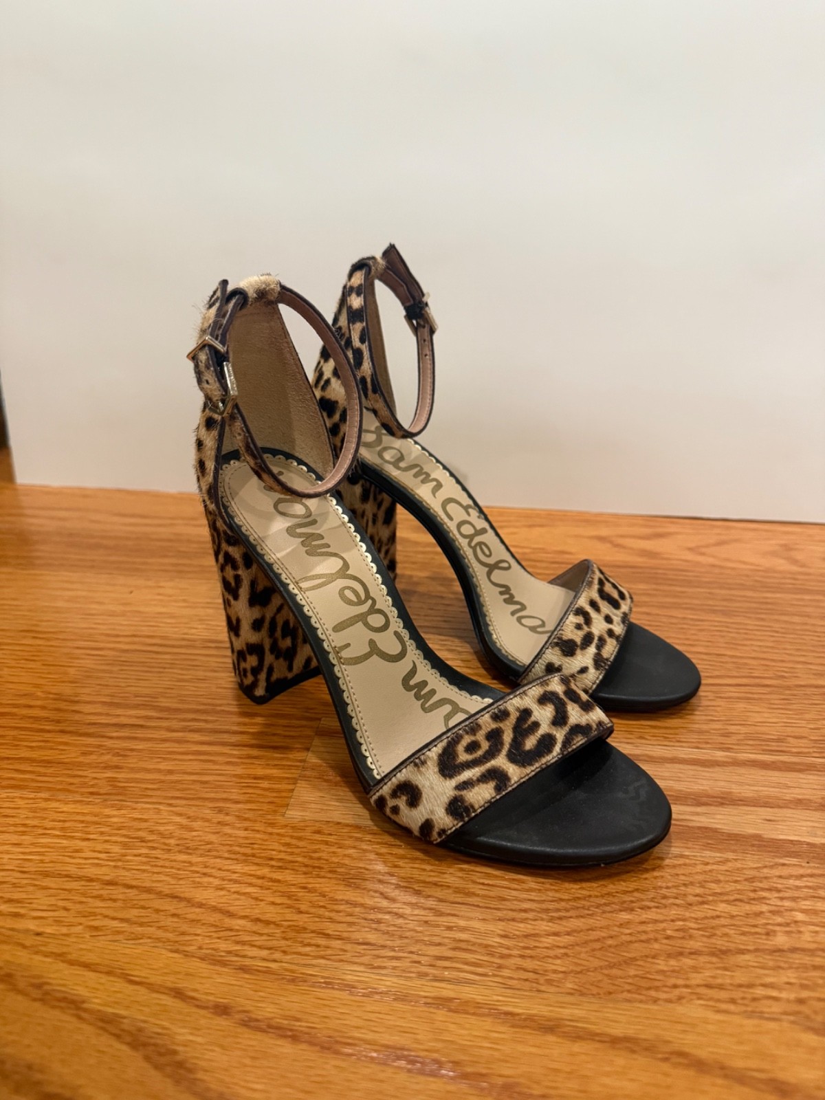 SAM EDELMAN Women's Leopard Print Cow Hair Open Toe Heels US Size 6