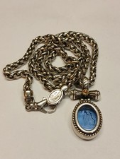 Estate Fili Menegatti 18" Silver &18k Gold Blue Venetian Glass Intaglio Necklace