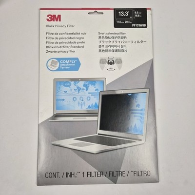 3M 13.3'' Laptop Privacy Filter 16:9 Black Screen Guard PF133W9B NEW SEALED