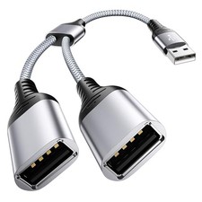 USB Splitter, USB 2.0 A Male to 2 Dual USB Female Jack Y Splitter Hub Grey