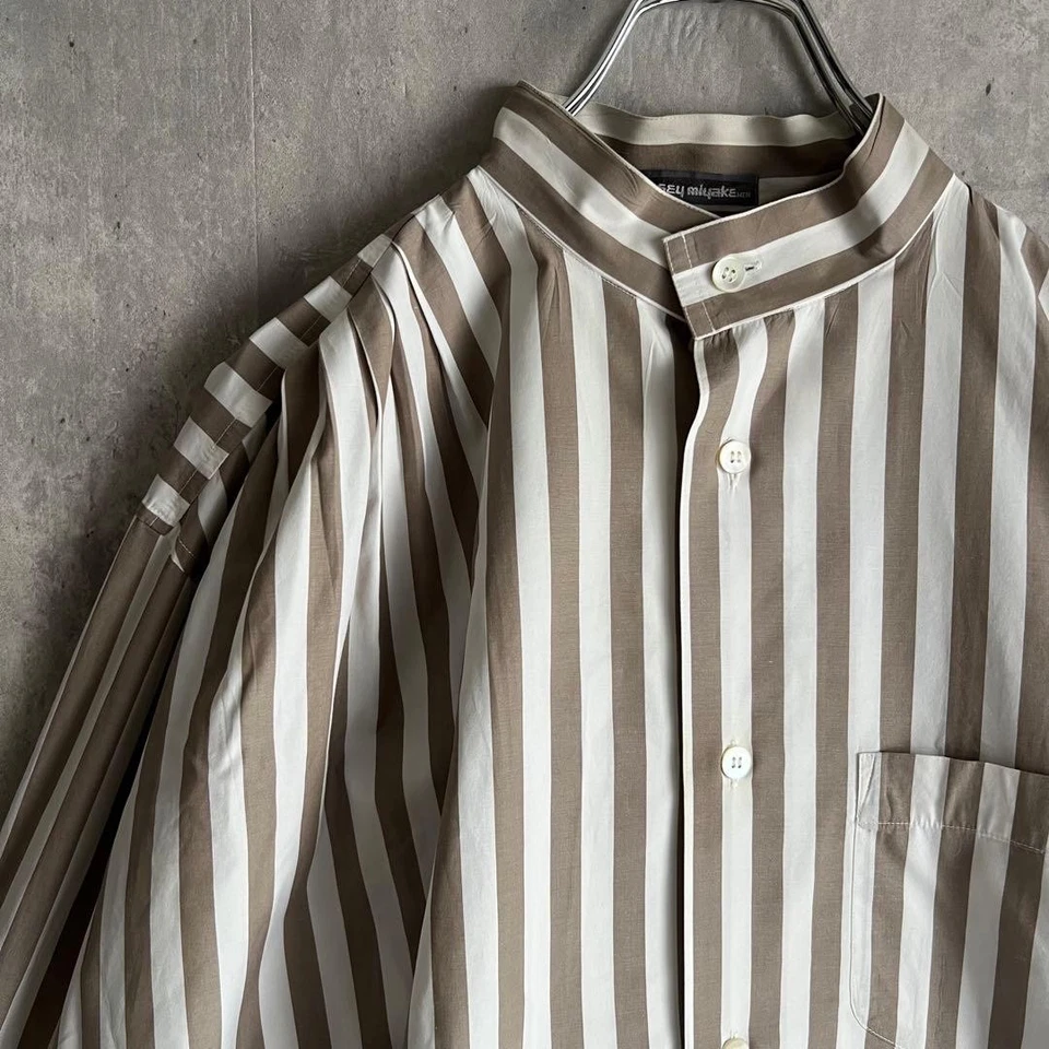 Camisa de algodón ISSEY MIYAKE PARA HOMBRE AÑOS 80 vintage con cuello de banda asimétrica diseñador japonés Foto 4 de 4