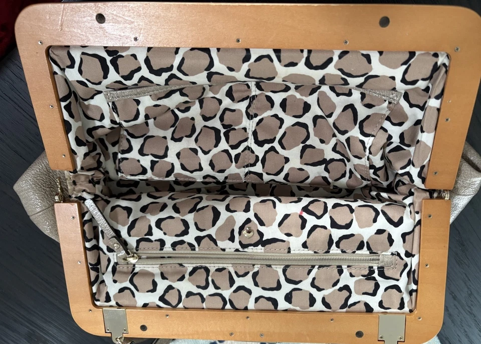 Kate Spade Vintage Leather Wood Frame Shoulder Handbag Magnetic Clasp Tote Auth - Image 2 of 4