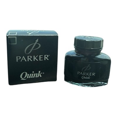 Vintage Parker Quink Bottle Full Black Ink with Box Glass Bottle 1.9 Fl Oz Full