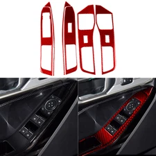 6Pcs Red Carbon Fiber Window Lift Switch Cover Panel Kit For Ford Explorer 20-23
