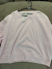 PINK Victoria's Secret PINK Women's XL Pink Crewneck Rhinestone Logo Fleece