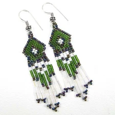 Handmade Beaded Green Seed Bead Earrings