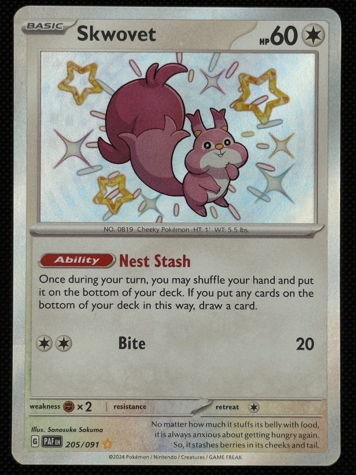 Skwovet 205/091 Shiny Rare Paldean Fates Holo Near Mint