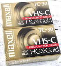 Maxell TC-30 VHS-C Premium High Grade HGX-Gold Camcorder Videocassette 2 PK