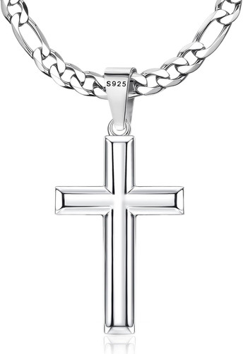 925 Sterling Silver Cross Necklace for Men Women - 5Mm Durable 316L Stainless St