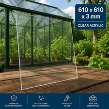3mm 610mm x 610mm Clear Acrylic Sheet - Greenhouse Glass Replacement - 2ft x 2ft