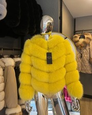 Women's Genuine yellow Fox Fur coat Detachable Sleeves Convertible Vest Jack