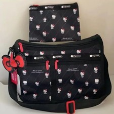 Lesportsac Hello Kitty Black Medium Everyday Bag 2 pieces NW Japan
