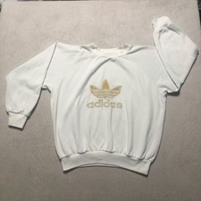VTG 90s Adidas Trefoil Big Logo Embroidered Sweatshirt Crewneck XL White Tag