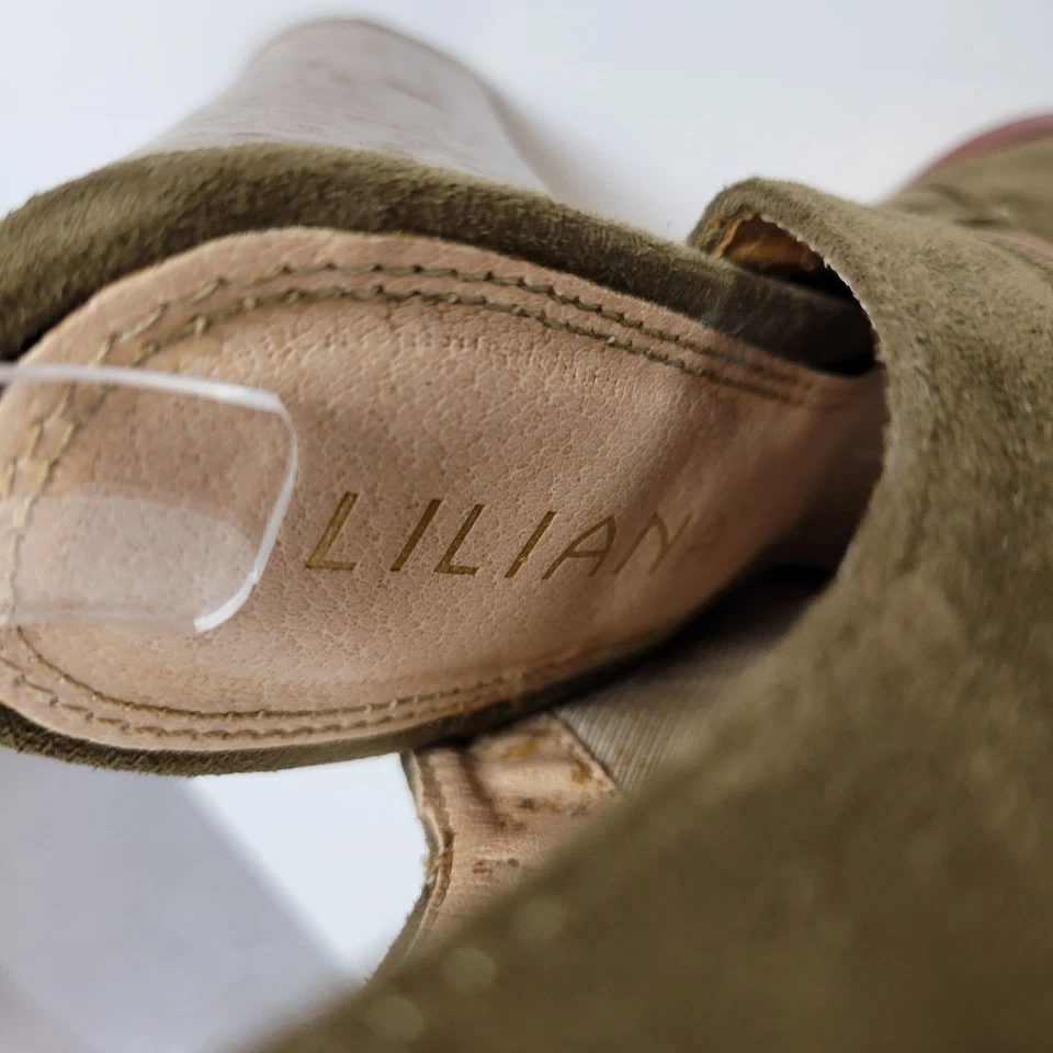 Liliana Anson Womens Boots 7.5 Olive Suede Peep Toe Ankle Cutout Block Heel - Image 2 of 4