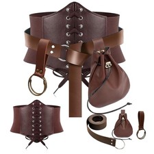 Brown Medieval Renaissance Corset Belt Pouch Waist Bag Fanny Pack L-Waist