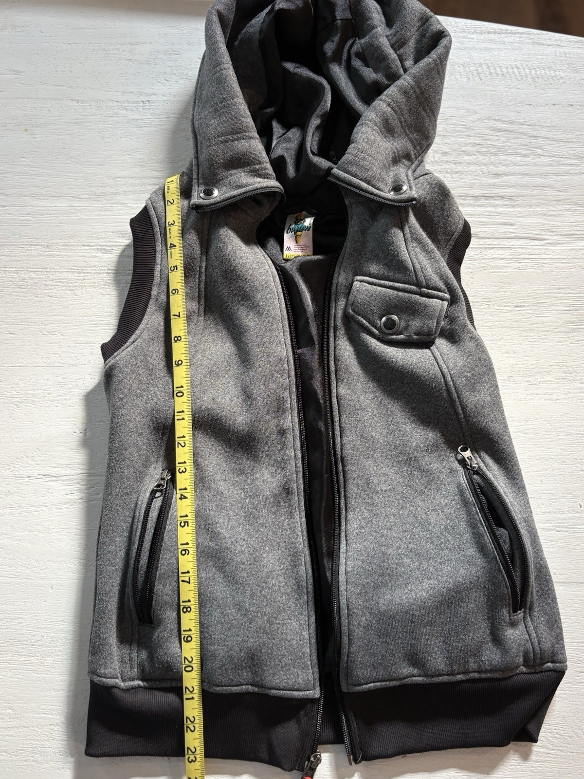 BURTON Dryride VEST Womens M Snowboard Ski Insulated Hooded Gray Full Zip EUC