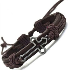 Genuine Leather Cross Shape Unisex Adjustable Bracelet NEW