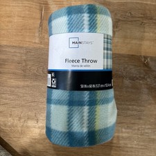 Mainstays Fleece Throw Blanket Blue  Green Plaid Lightweight 50" x 60" NEW