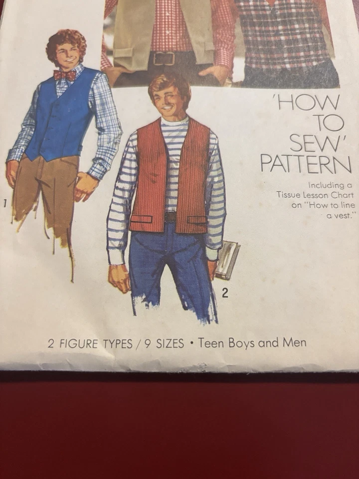 5945 Vintage Simplicity SEWING Pattern 1970s Mens Vest How to Sew 38 Waistcoat - Image 4 of 4