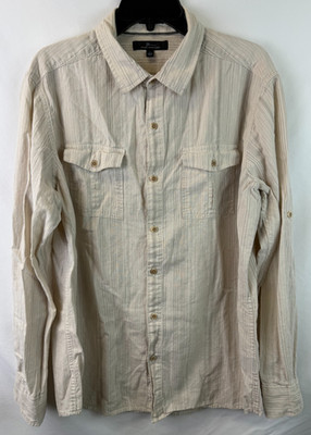 Marc Anthony Slim Fit Tan Striped Button Up Long Sleeve Shirt Men's Size Large