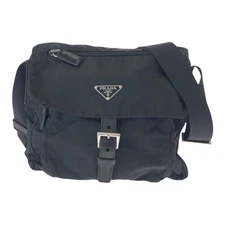 PRADA Tessuto Triangle with logo 50 Diagonal Sholder bag unisex Black Nylon