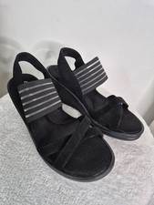 Skechers Sandals Womens Black UK Size 5 Heels Wedge Rumblers Solar Burst