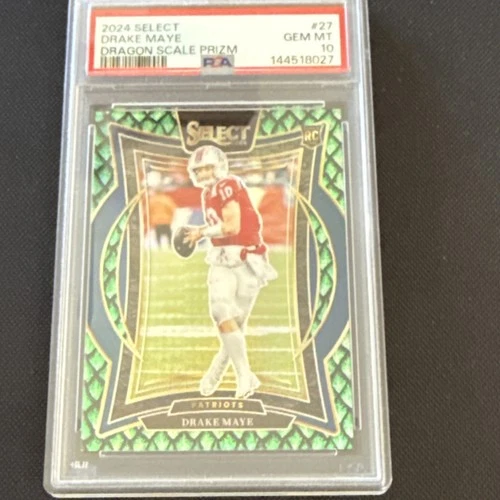 2024 Panini Select Dragon Scale Prizm Drake Maye #27 Patriots RC /81 PSA 10