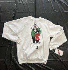 VTG 90S LOONEY TUNES SYLVESTER THE CAT PAINTED CHRISTMAS CREWNECK SZ L NWT 