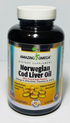 Amazing Omega Norwegian Cod Liver Oil 1250mg 120 Softgels Orange
