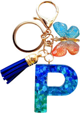 Cute Initial Letter Keychains for Women Girls Tassel Butterfly Pink Purple Green