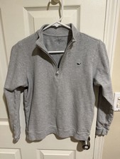 Vineyard Vines Cotton 1/4 Zip Sweater kids M Gray Mock Neck Long Sleeve Pullover