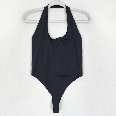 Escada Bodysuit Womens Medium Black Halter Scoop Neck Lightweight One Piece NEW