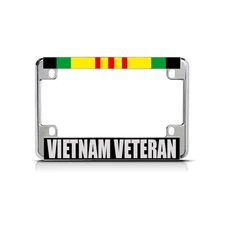 VIETNAM VETERAN RED GREEN Chrome Metal Bike Motorcycle License Plate Frame Tag