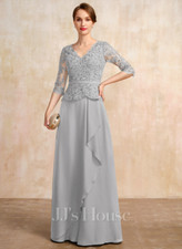 JJ's House A-line V-Neck Mother of the Bride Dress, Style 291072, Size 6, Silver