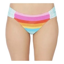 Trina Turk Bikini Bottom Sunrise Stripe Rainbow Shirred Side Hipster Swimsuit 2