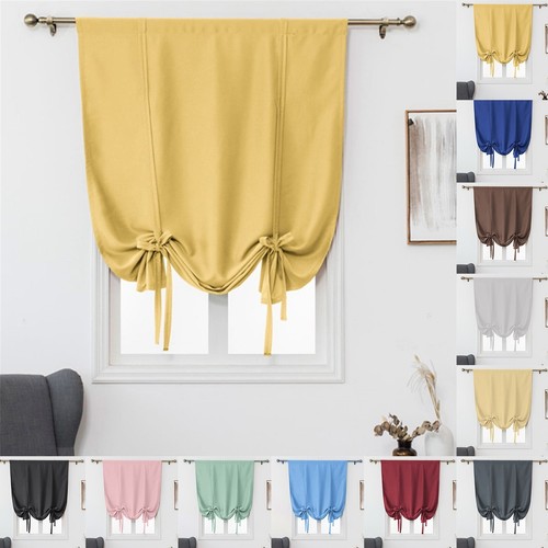 Solid Blackout Curtain Energy Efficient Tie Up Shades Rod Pocket Panel Kitchen